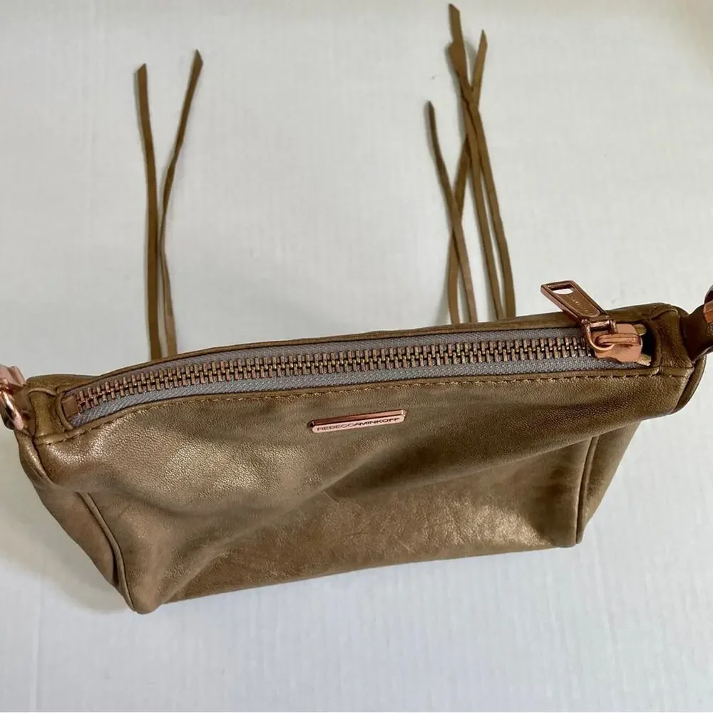 Rebecca Minkoff Gold Leather Zippered Convertible Crossbody Shoulder Purse